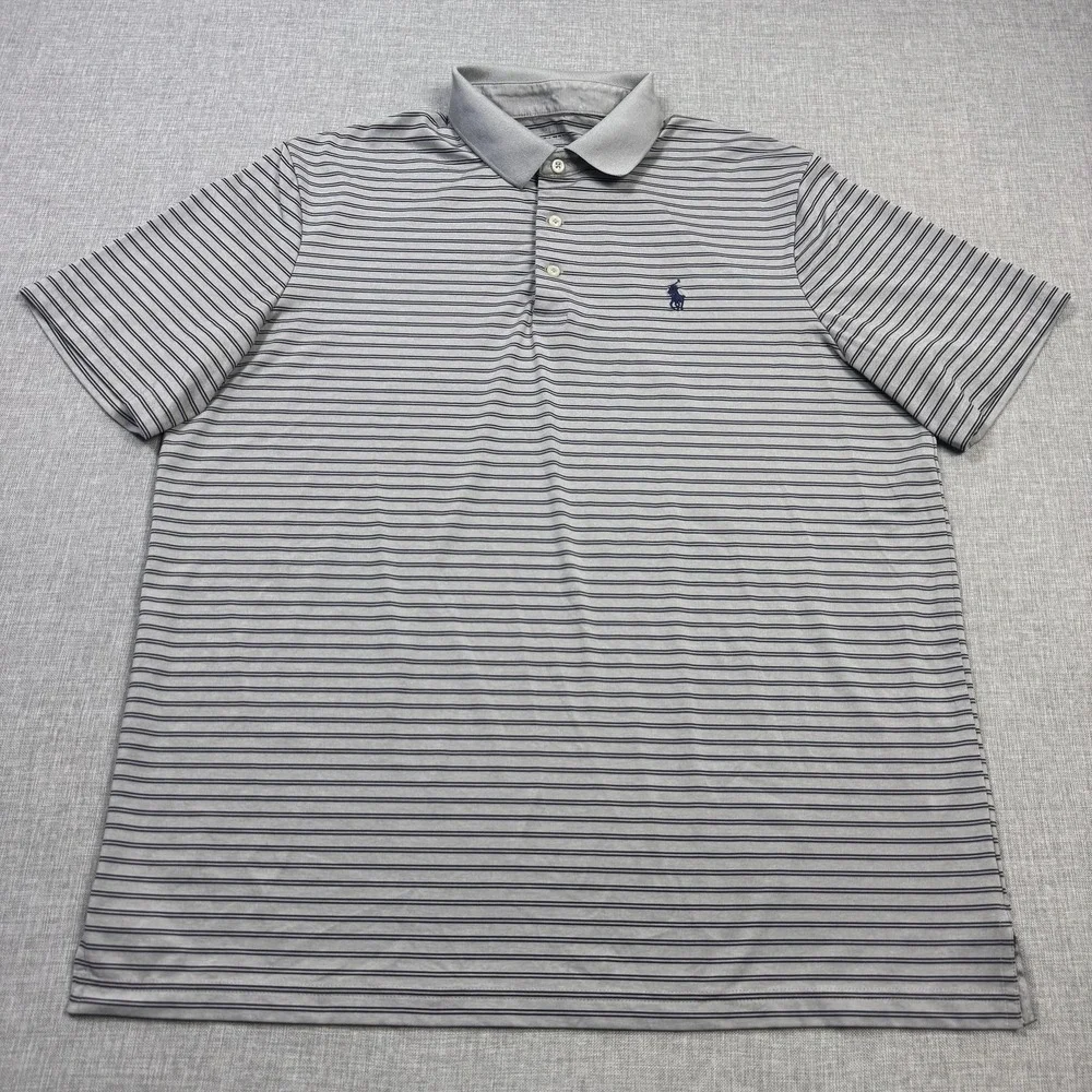 Polo Ralph Lauren Performance Golf Polo Shirt Mens L Gray Striped Classic Fit